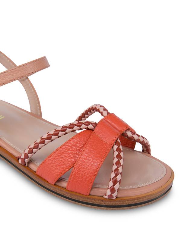 Pollini Sandali Flat In Vitello Bicolor Interlude Cannella/nude In Saldo