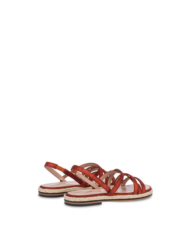 Pollini Sandali Flat In Crosta Laminata Playa Cannella Italy