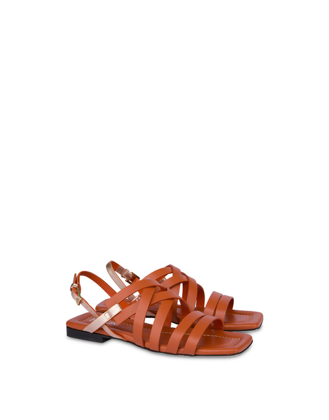 Pollini Sandali Flat Incontri Wood/rame In Linea