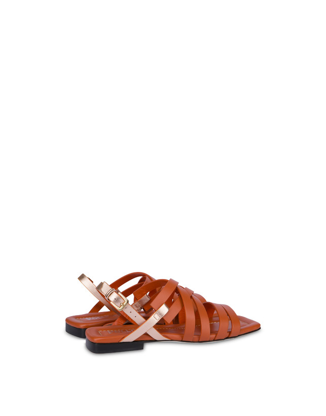 Pollini Sandali Flat Incontri Wood/rame In Linea