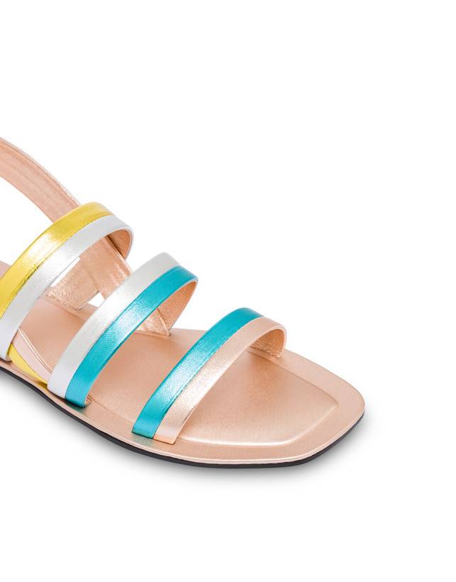 Pollini Sandali Flat In Nappa Laminata Rainbow Rame/pool/argento/sun Qualità