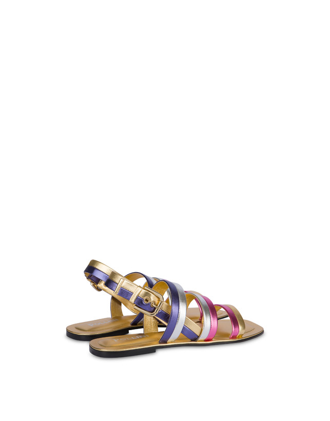 Pollini Sandali Flat In Nappa Laminata Rainbow Oro/peonia/argento/iris Vendita