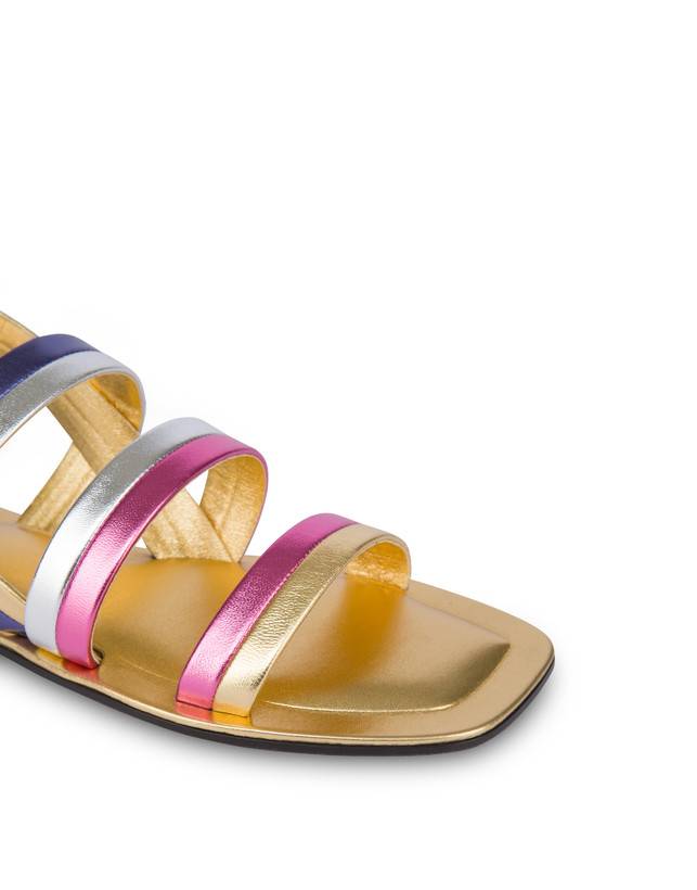 Pollini Sandali Flat In Nappa Laminata Rainbow Oro/peonia/argento/iris Vendita