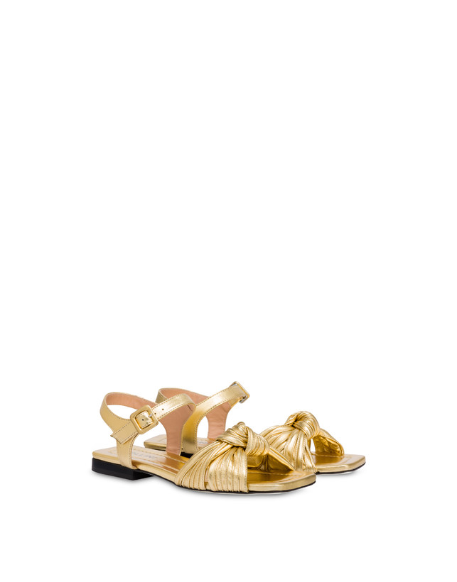 Pollini Sandali Flat In Nappa Laminata Sailor Knot Oro Promozione