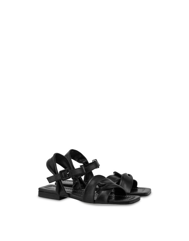 Pollini Sandali Flat In Nappa Oasis Nero Soddisfazione Garantita