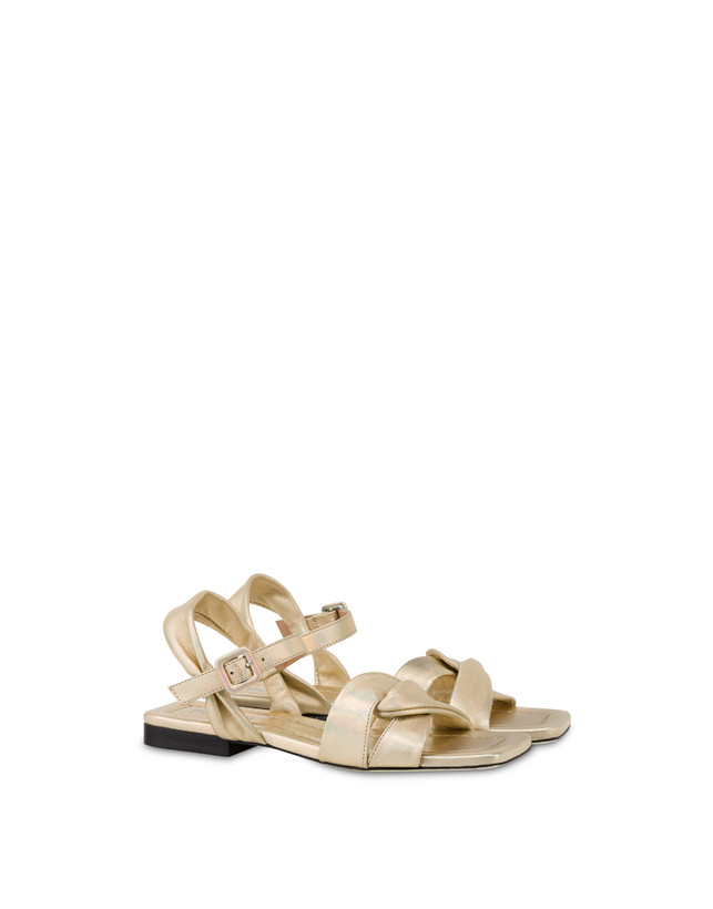 Pollini Sandali Flat In Nappa Laminata Oasis Sabbia Qualità Garantita