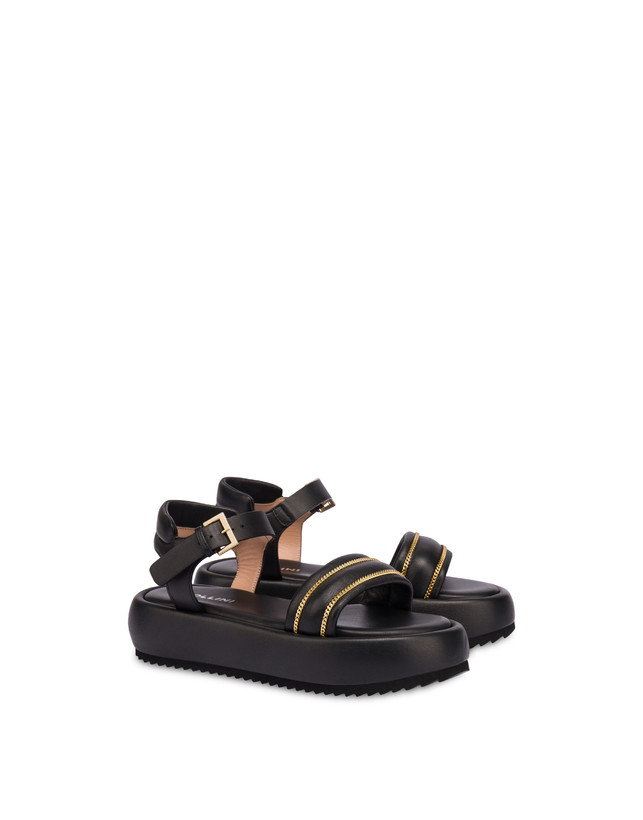 Pollini Sandali Flatform In Nappa Lady Tie Nero Consegna Veloce
