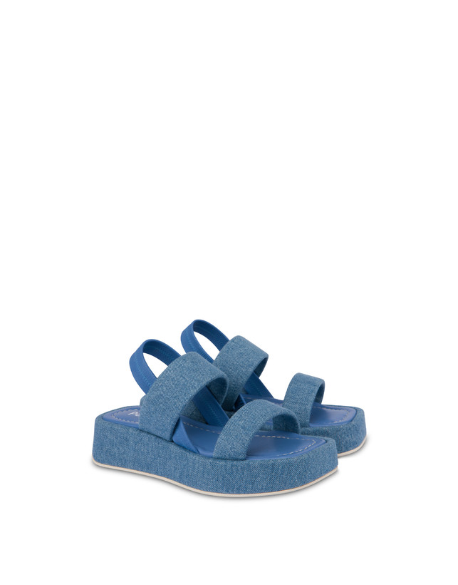 Pollini Sandali Flatform In Tessuto Denim Denim Promozione Limitata