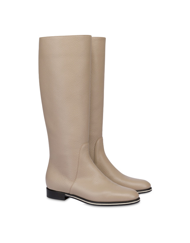 Pollini Stivale Flat In Vitello Core Avorio Vendita Economica