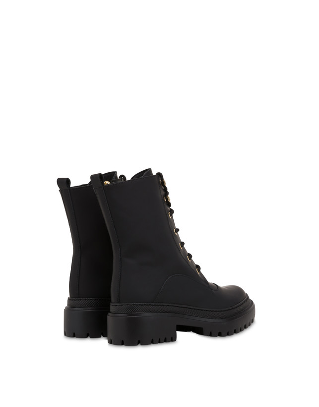 Pollini Combat Boot In Vitello Gommato Winter Step Nero Saldi Di Fabbrica