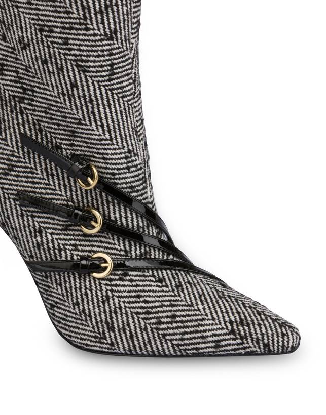 Pollini Stivaletti In Tessuto Spigato Bi-buckle Bianco-nero/nero In Linea