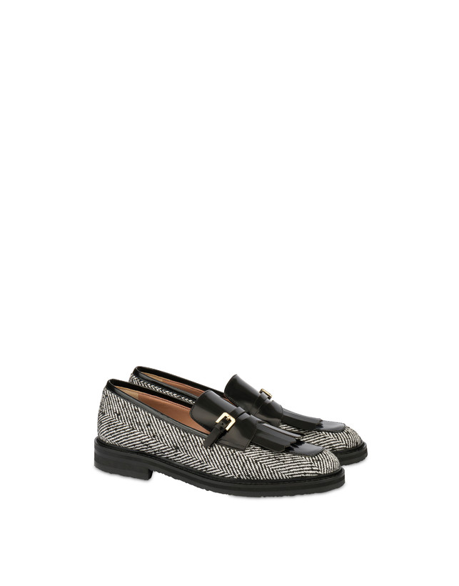 Pollini Mocassini In Tessuto Spigato Camber Sand Bianco-nero/nero Qualità Garantita