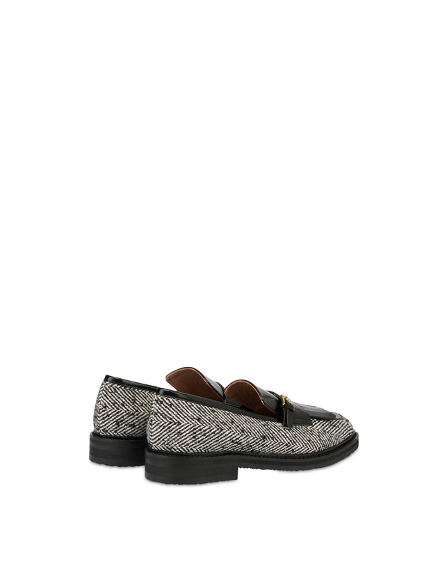 Pollini Mocassini In Tessuto Spigato Camber Sand Bianco-nero/nero Qualità Garantita