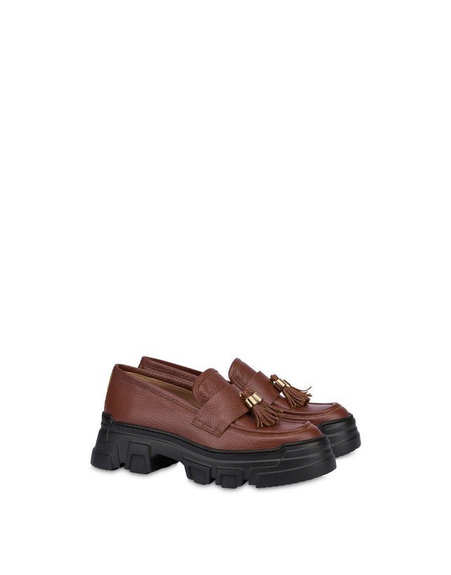 Pollini Mocassini In Vitello Stampa Alce Lady Brave Legno Shopping Online