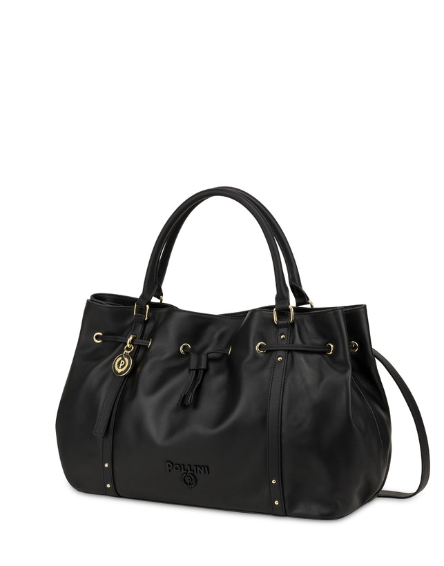 Pollini Borsa Doppio Manico In Nappa Serena Nero/nero Spedizione Gratuita