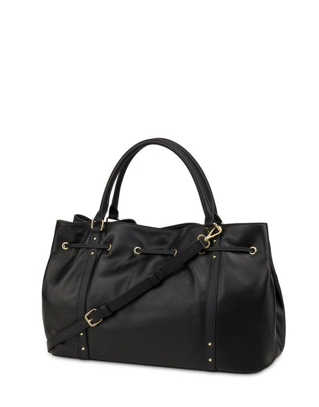 Pollini Borsa Doppio Manico In Nappa Serena Nero/nero Spedizione Gratuita