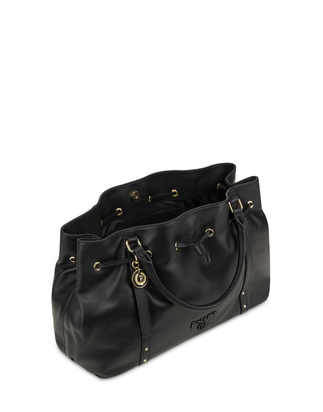 Pollini Borsa Doppio Manico In Nappa Serena Nero/nero Spedizione Gratuita