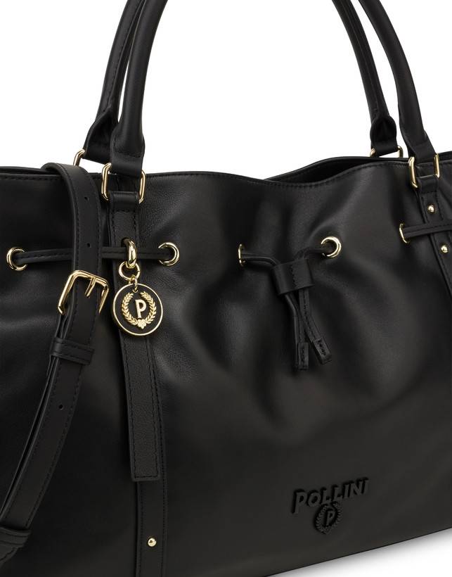 Pollini Borsa Doppio Manico In Nappa Serena Nero/nero Spedizione Gratuita