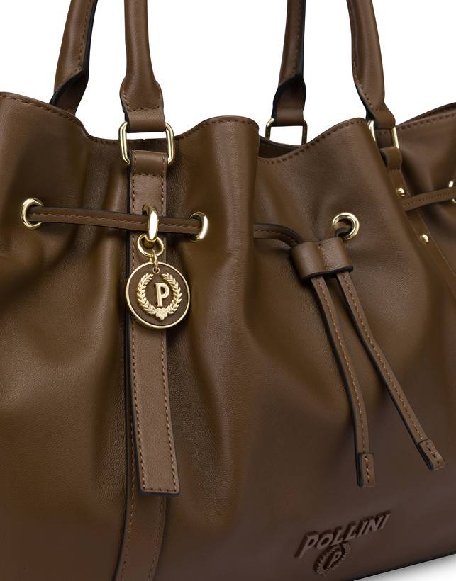 Pollini Borsa Doppio Manico In Nappa Serena Marrone/marrone Pezzi Unici