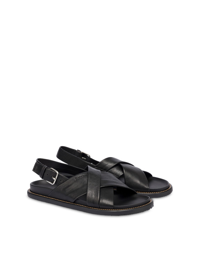 Pollini Sandali Flat In Nappa Natural Feeling Nero Negozio