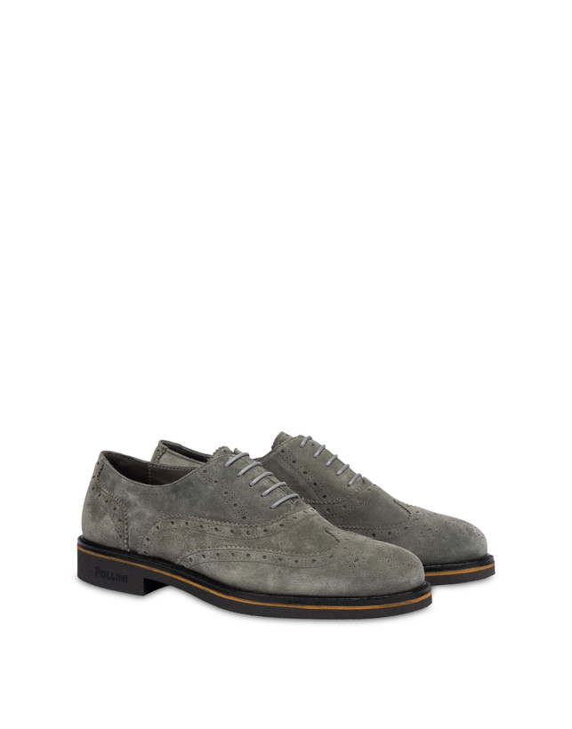 Pollini Derby In Crosta Con Broguering Corinto Grafite Moda