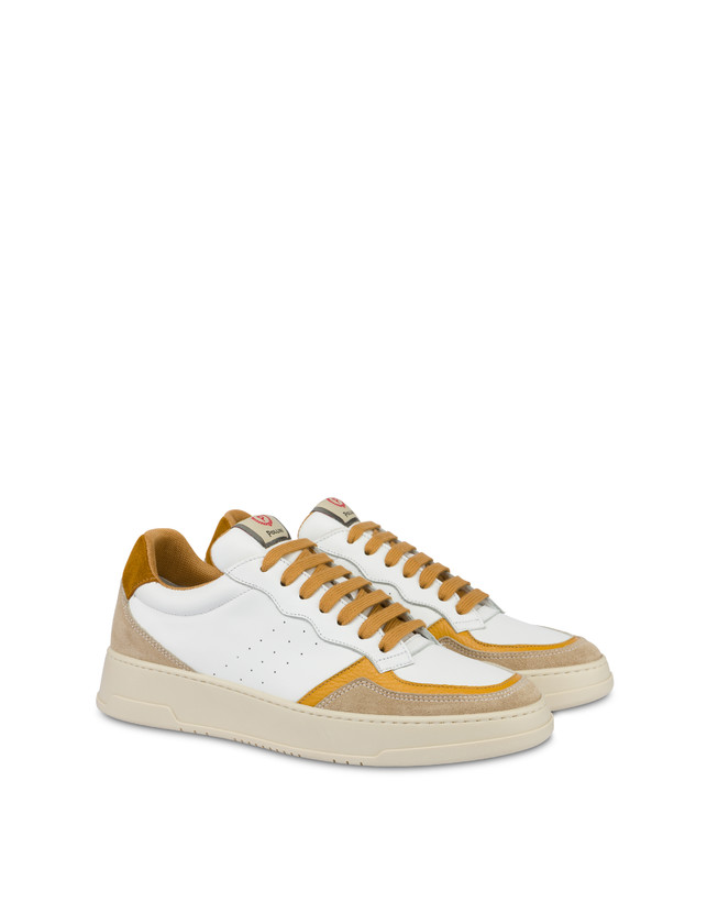 Pollini Sneakers In Vitello E Crosta Bourton Bianco/beige/senape/senape Promozione Limitata