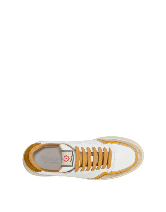 Pollini Sneakers In Vitello E Crosta Bourton Bianco/beige/senape/senape Promozione Limitata