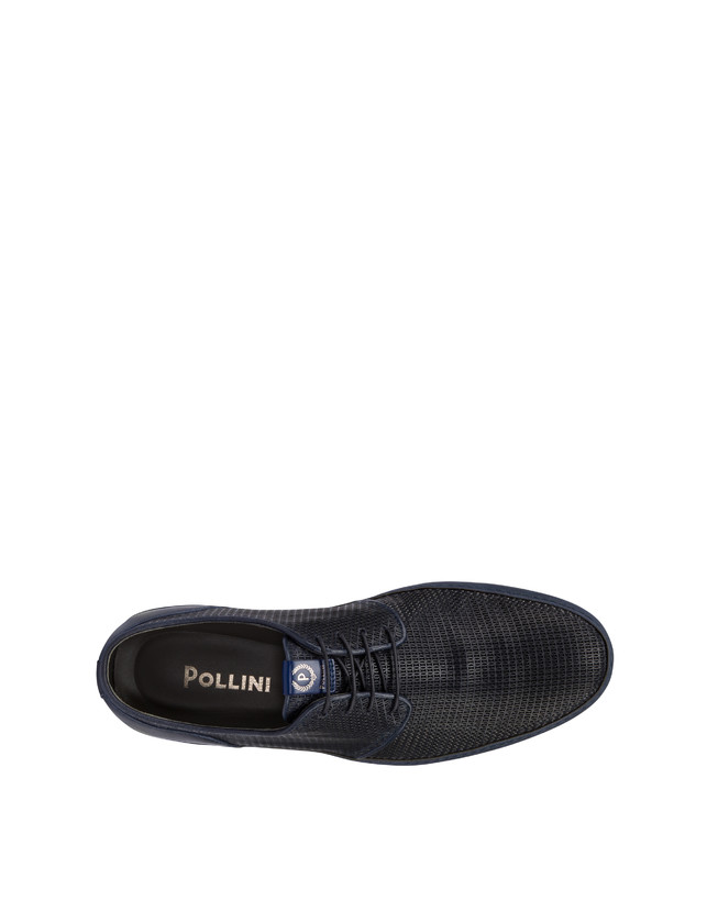 Pollini Derby In Pelle Stampa Traforata Foxing Blu Vendita Calda