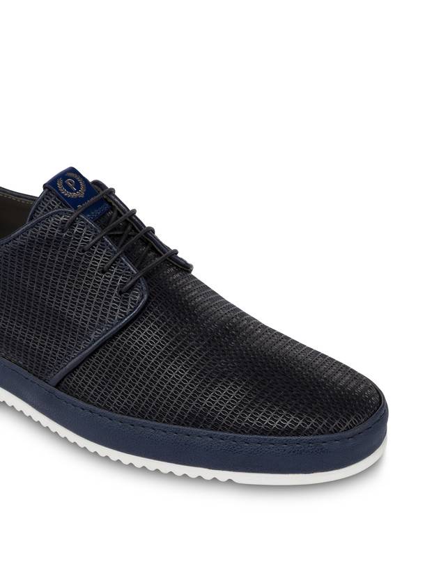 Pollini Derby In Pelle Stampa Traforata Foxing Blu Vendita Calda