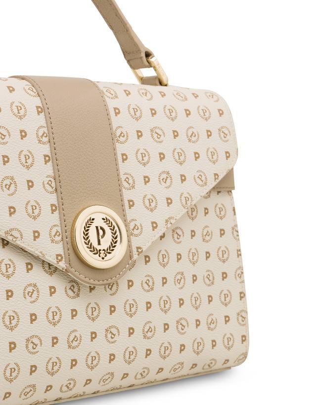 Pollini Borsa A Mano Strutturata Heritage Logo Classic Avorio/ghiaccio Moda