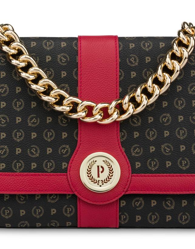 Pollini Borsa A Spalla Heritage Logo Classic Nero/lacca Spedizione gratuita