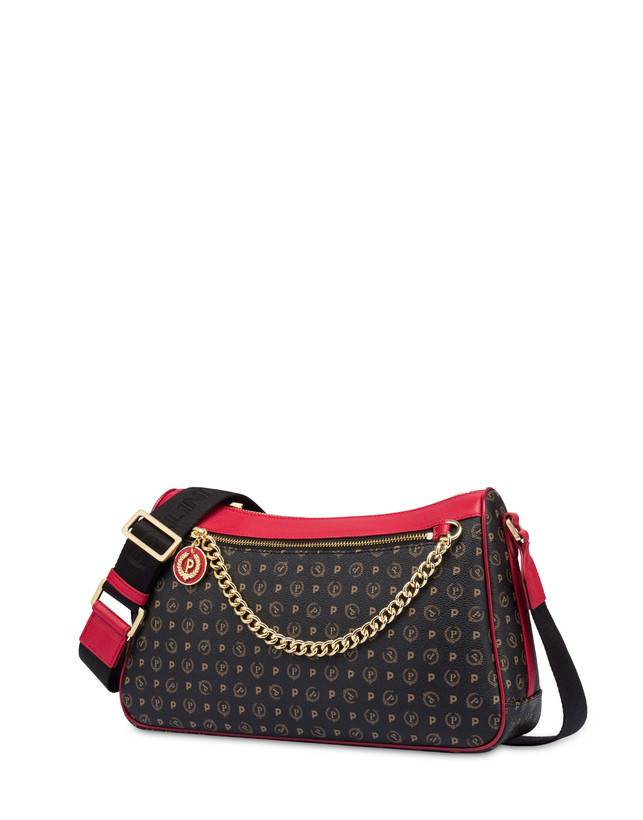 Pollini Borsa A Tracolla In Pvc Heritage Logo Classic Nero/lacca Vendita Calda