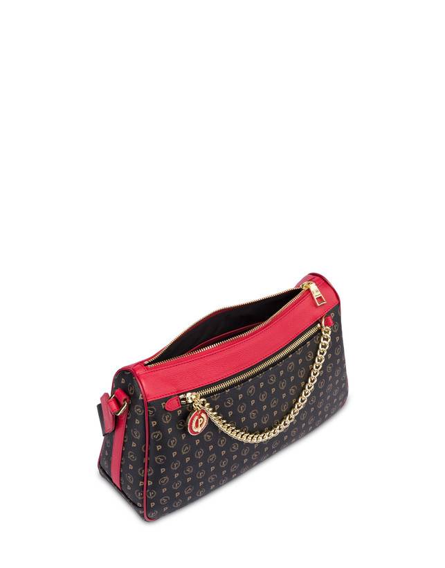 Pollini Borsa A Tracolla In Pvc Heritage Logo Classic Nero/lacca Vendita Calda