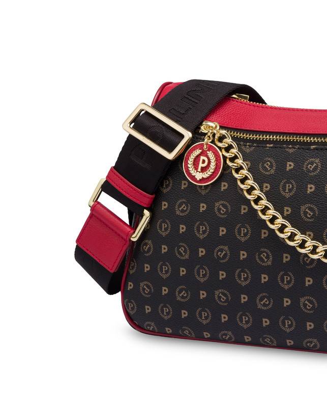 Pollini Borsa A Tracolla In Pvc Heritage Logo Classic Nero/lacca Vendita Calda