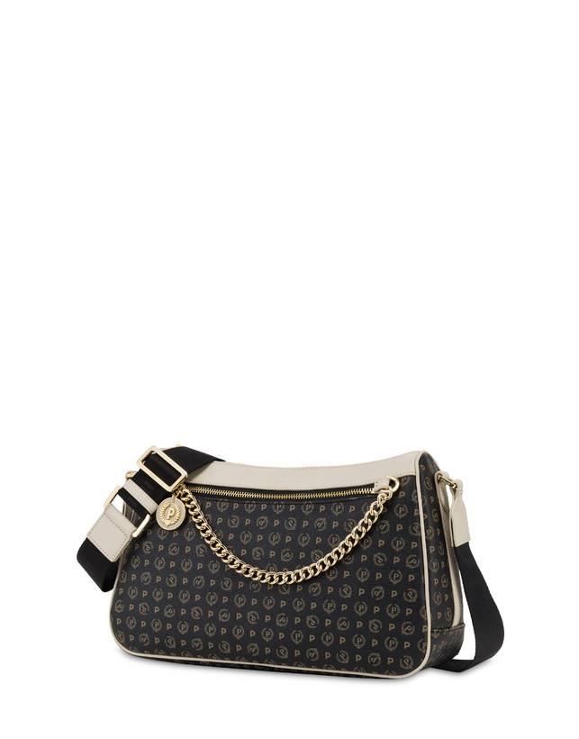 Pollini Borsa A Tracolla In Pvc Heritage Logo Classic Nero/avorio Grande vendita
