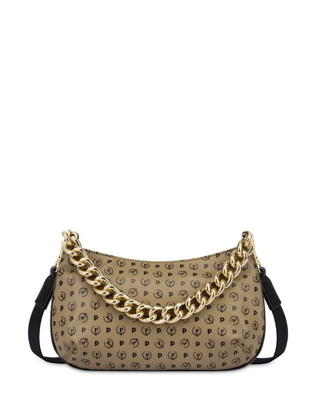 Pollini Borsa A Tracolla Con Catena Heritage Soft Touch Taupe/nero Nuova
