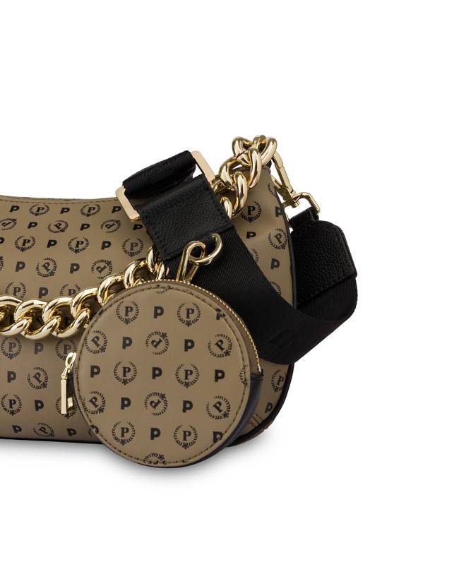 Pollini Borsa A Tracolla Con Catena Heritage Soft Touch Taupe/nero Nuova