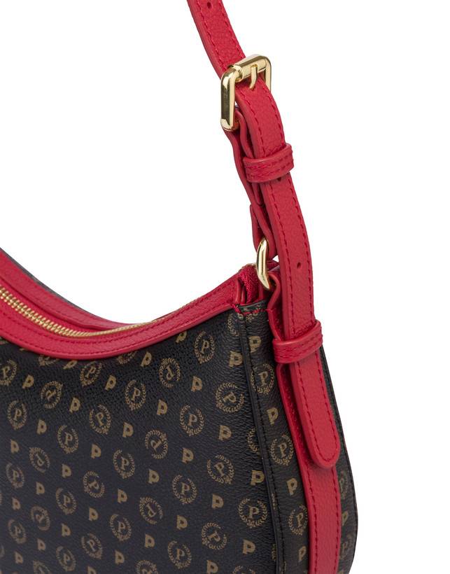 Pollini Hobo Bag In Pvc Heritage Logo Classic Nero/lacca Offerta Pasqua