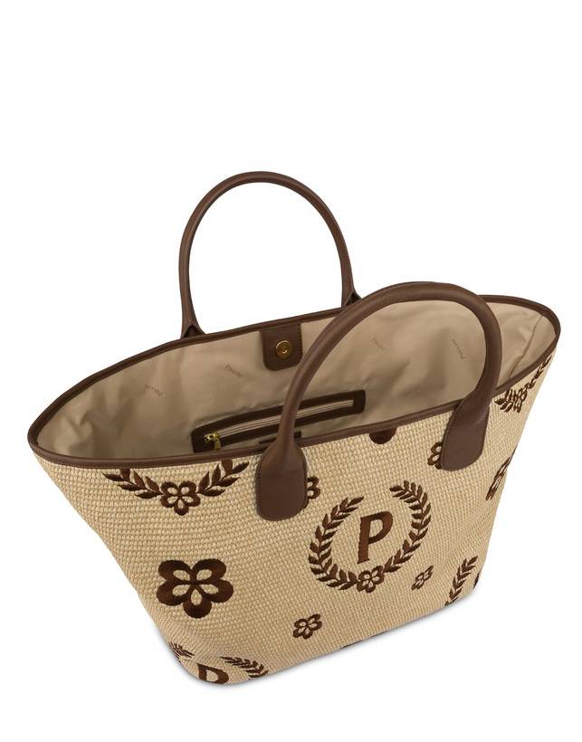 Pollini Tote Bag In Paglia Macro Heritage Big Naturale/t.moro/marrone Offerta San Valentino