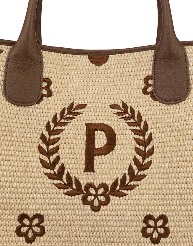 Pollini Tote Bag In Paglia Macro Heritage Big Naturale/t.moro/marrone Offerta San Valentino