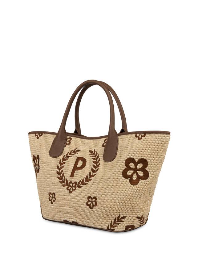 Pollini Tote Bag In Paglia Macro Heritage Medium Naturale/t.moro/marrone Offerta Anniversario
