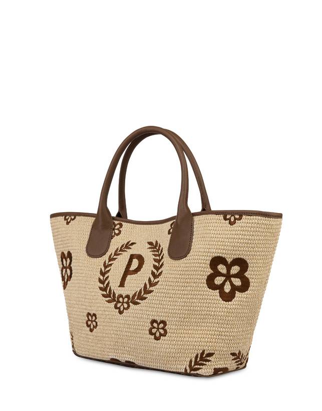 Pollini Tote Bag In Paglia Macro Heritage Medium Naturale/t.moro/marrone Offerta Anniversario