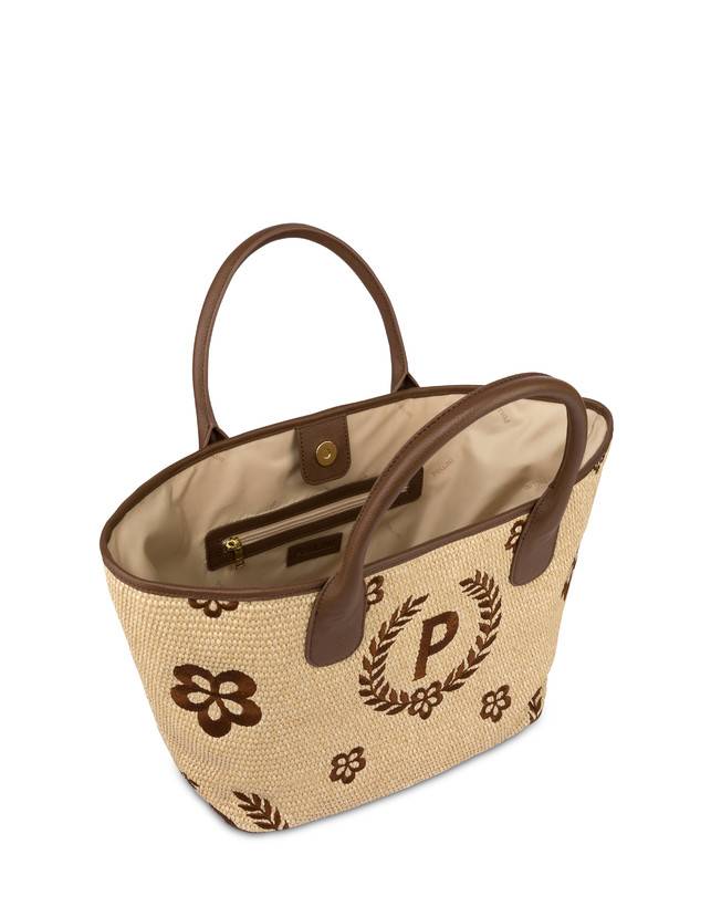 Pollini Tote Bag In Paglia Macro Heritage Medium Naturale/t.moro/marrone Offerta Anniversario