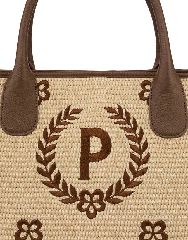Pollini Tote Bag In Paglia Macro Heritage Small Naturale/t.moro/marrone Smaltimento dello stoccaggio