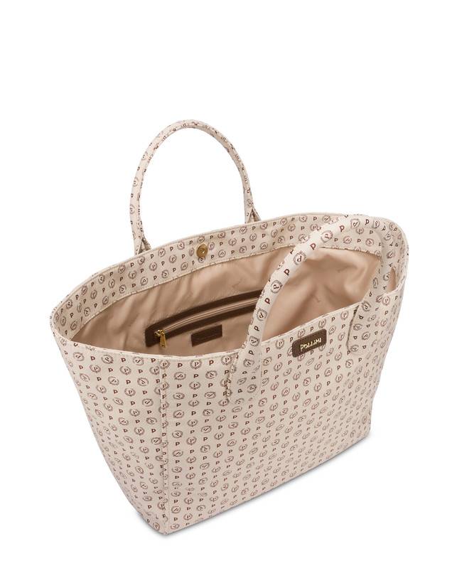 Pollini Tote Bag Heritage Jacquard Big Avorio/marrone Vendita calda