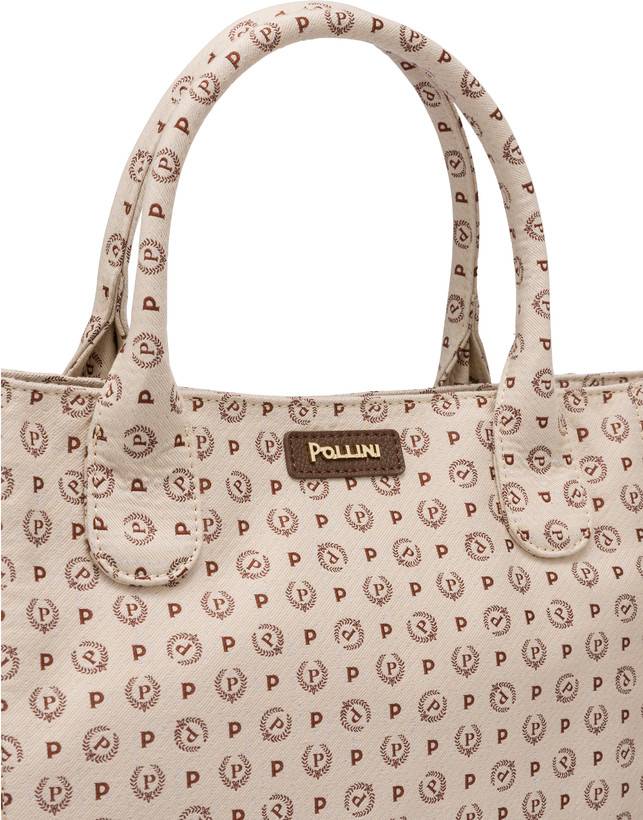 Pollini Tote Bag Heritage Jacquard Big Avorio/marrone Vendita calda