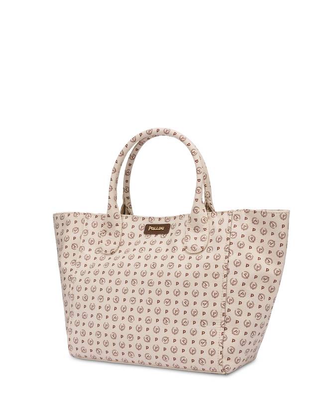 Pollini Borsa Tote Heritage Denim Jacquard Avorio/marrone Offerta migliore