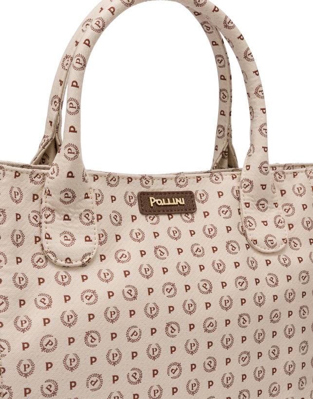 Pollini Borsa Tote Heritage Denim Jacquard Avorio/marrone Offerta migliore