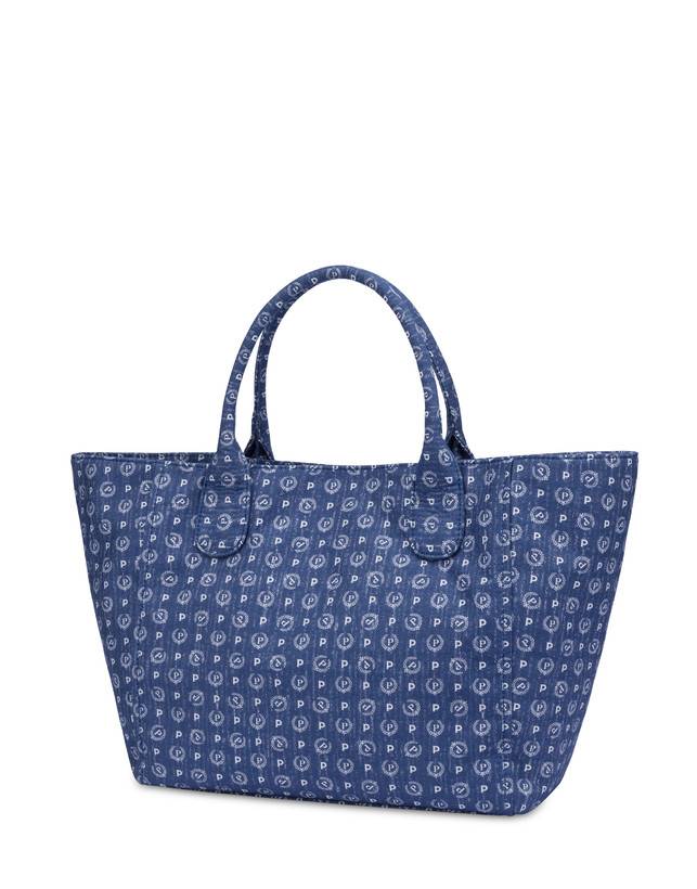 Pollini Borsa Tote Heritage Denim Jacquard Blu/marrone Latest fashion