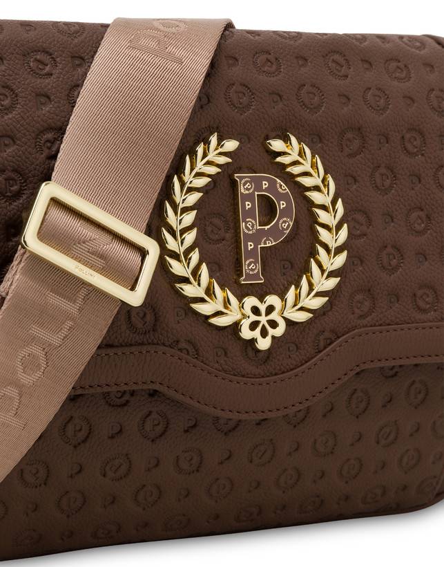 Pollini Borsa A Tracolla Heritage Logo Embossed Marrone Ritorno libero